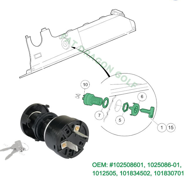 Golf Cart Starter Ignition Switch for Club Car Precedent 2004+ Electric Golf Cart, with Standard Keys, OEM 102508601, 1025086-01 1012505