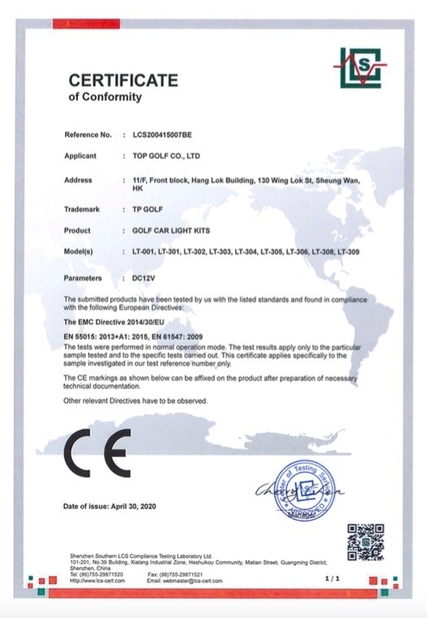 Chine TOP GOLF CO.,LTD certifications